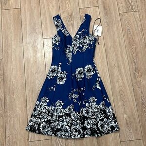 Flower print blue dress